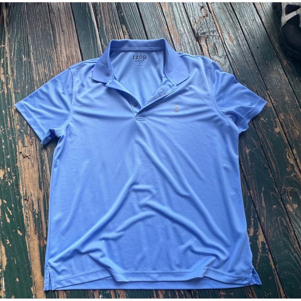IZOD Golf Mens Large Blue Micro Grid Short Sleeve Performance Polo Shirt A3867